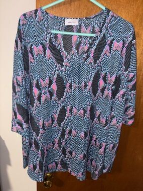 Adrienne Pink & Blue Abstract Snake-Print V-Neck Tunic